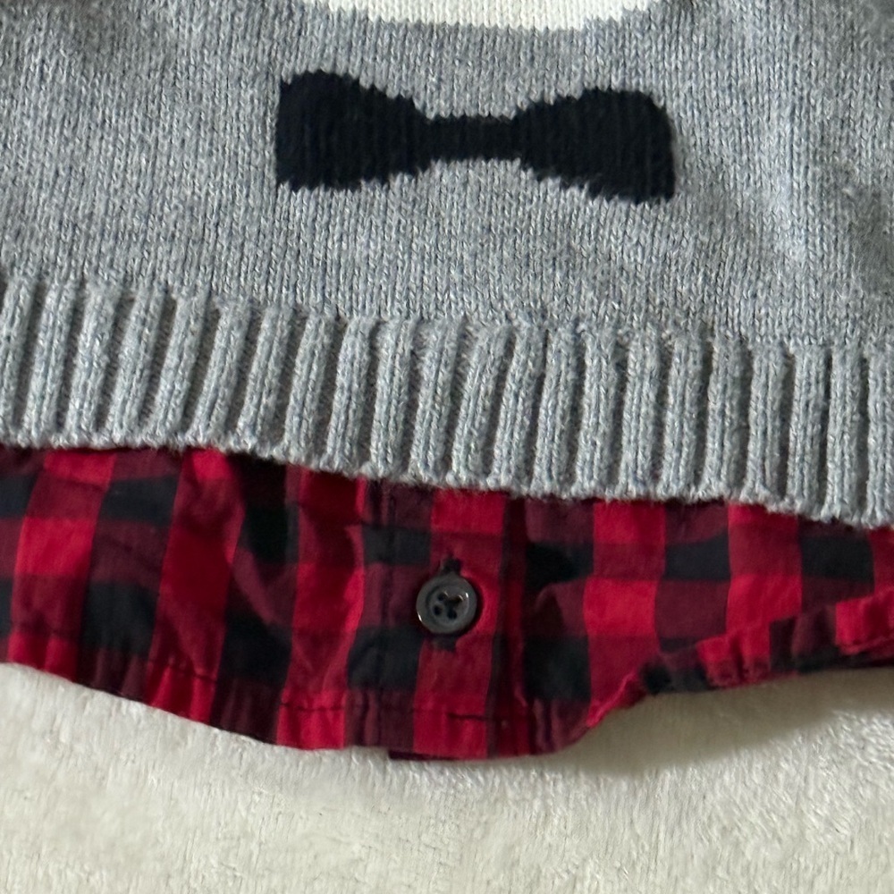 Wonder Nation Gray Bear Sweater with Red Plaid Accents - Picture 4 of 12